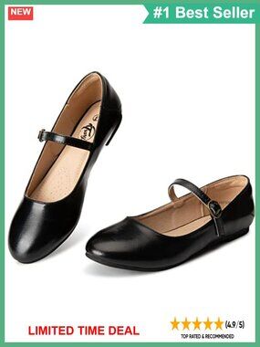 Mary Jane Ballet Flats Round Toe Buckle Strap Cushioned Casual Dress Shoes